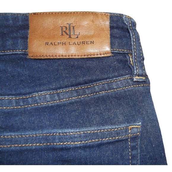 LAUREN Ralph 10x29 Dark Blue Mid Rise Straight Leg Jeans Black Label tummy panel - Picture 7 of 11